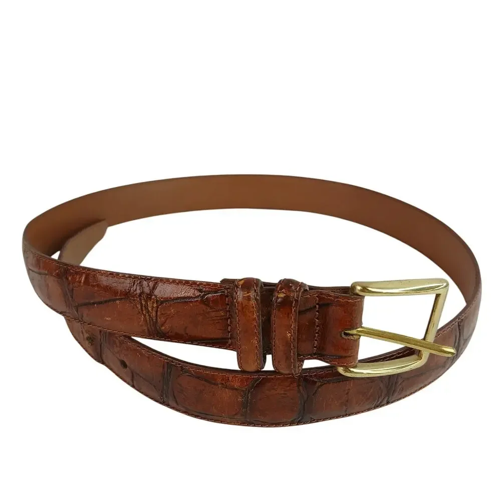 Brighton Men's SZ 36 VTG Made In The USA Croc Embossed Leather Belt Brass Buckle